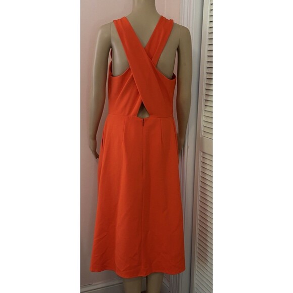 Banana Republic Orange Sleeveless Midi Dress Size 8 Criss Cross Back Pockets - Picture 3 of 10